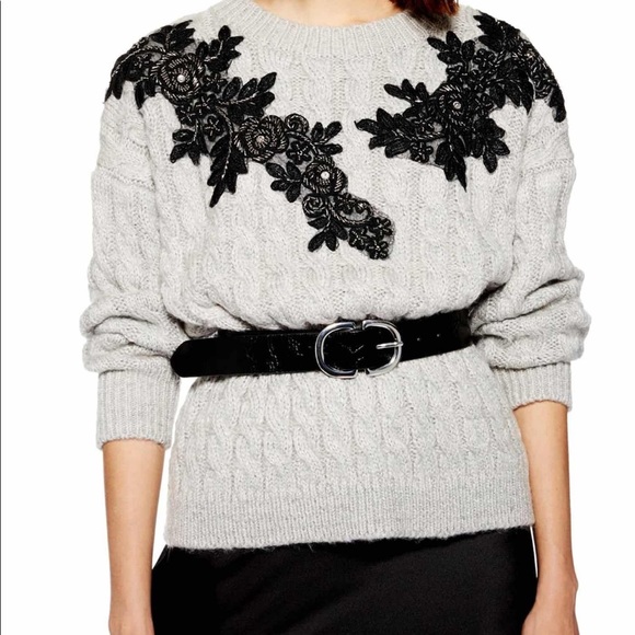 TopShop Sweater | knit,grey, flower beads detail | - Picture 2 of 9